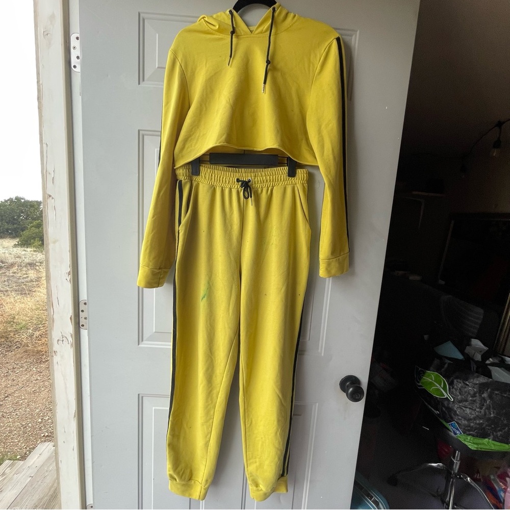 Yellow Cropped Hoodie and Jogger Set